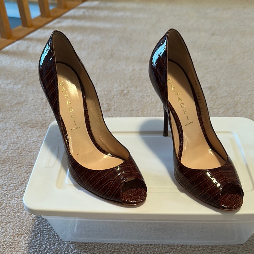 Casadei Brown Patent Leather Stiletto Heels